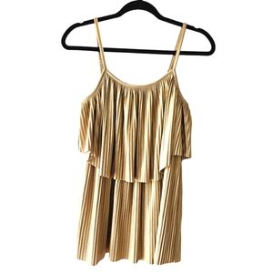 INC Gold Metallic Shimmer Pleated Flowy Tank Top Dressy Stretchy Sparkle Size S